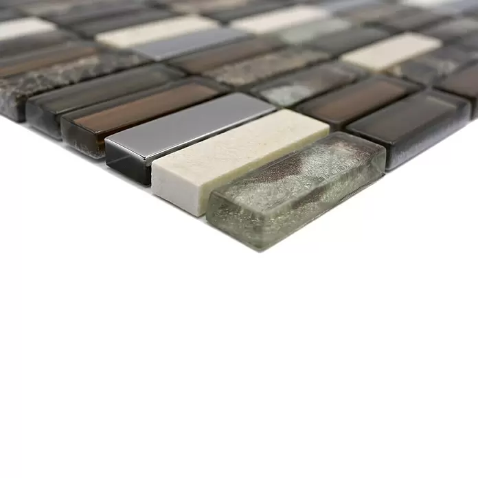 Mozaïektegel rechthoek glas Mix XCM SM78 - 29,8 x 30,4 cm, Bruin/Beige, Glanzend - Close-up
