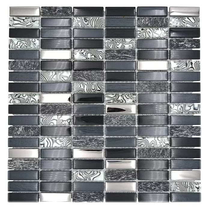 Mozaïektegel rechthoek glas Mix XCM SM88 - 29,8 x 30,4 cm, Grijs/Zwart, Glanzend - Bovenaanzicht