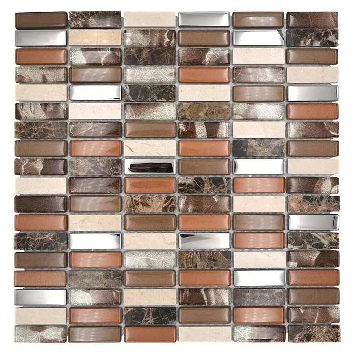 Mozaïektegel rechthoek glas Mix XCM SM78 - 29,8 x 30,4 cm, Bruin/Beige, Glanzend - Bovenaanzicht