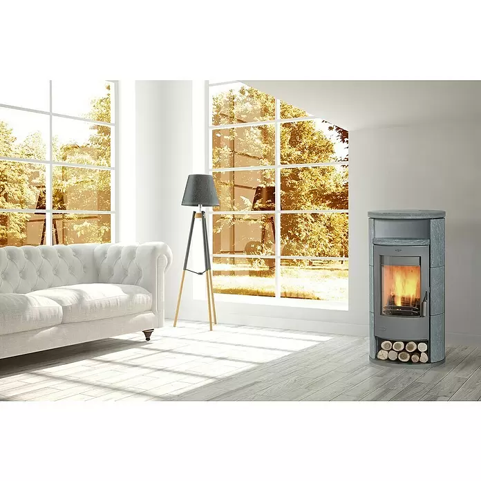 Fireplace Kaminofen Alicante Speckstein - 8 kW, Raumheizvermögen: 144 m³, Verkleidung: Speckstein, Grau - Stimmungsaufnahme