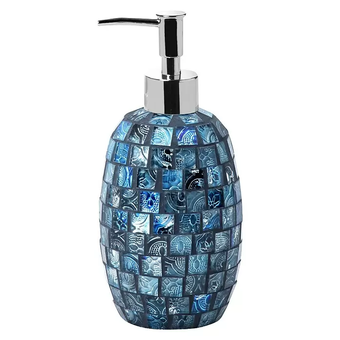 Aquasanit Crystal Dispensador de jabón - Metal, Azul - Vista de perfil izquierdo