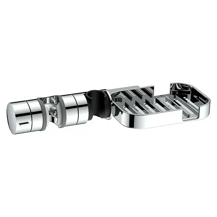 Soporte de ducha con porta jabones - Diámetro de tubo: 22 mm - 25 mm, Cromo - Vista angular