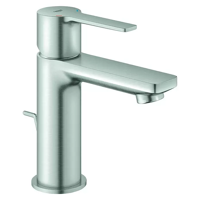 Grohe Lineare Waschtischarmatur XS-Size - Mit Zugstange, Supersteel, Matt - Diagonale Ansicht
