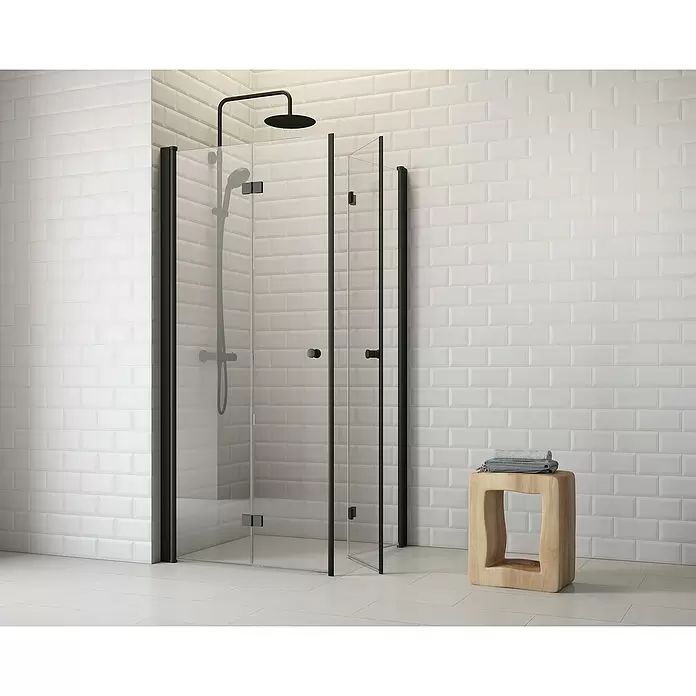 BAUHAUS Eckdusche Light Bifold - 90 x 90 x 190 cm, Beschichtet, Stärke: 5 mm, Schwarz - Stimmungsaufnahme
