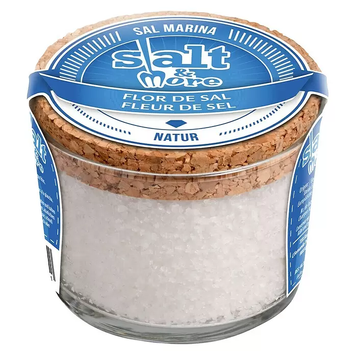 Salt&More Meersalz Fleur de Sel Natur - 130 g - Diagonale Ansicht