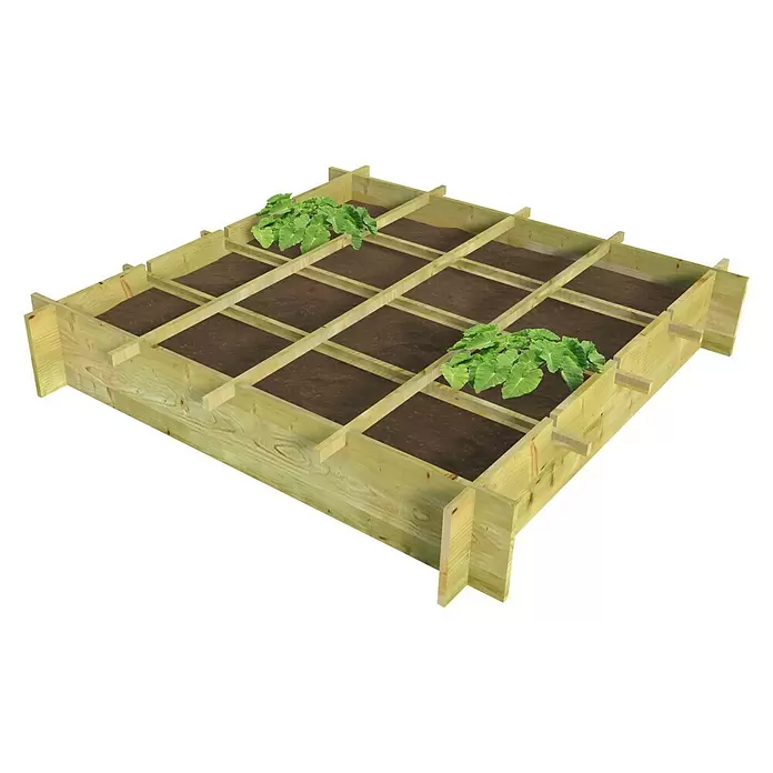 Outdoor Life Products Kweekbakset - 120 x 120 x 20 cm, Grenen - Diagonaal zicht