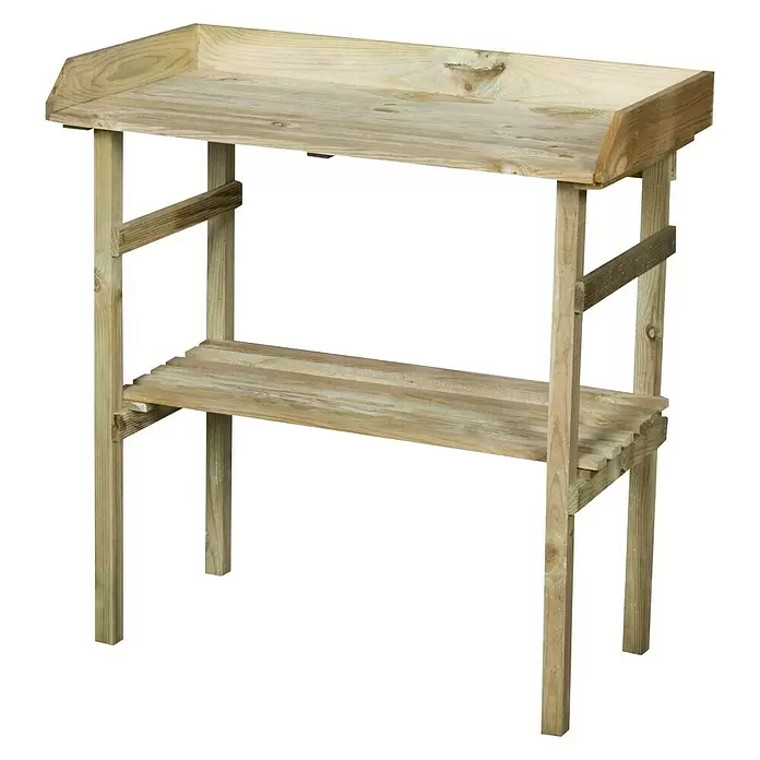 Outdoor Life Products Tuinwerktafel Celeste - 40 x 80 x 84 cm, Grenen - Diagonaal zicht