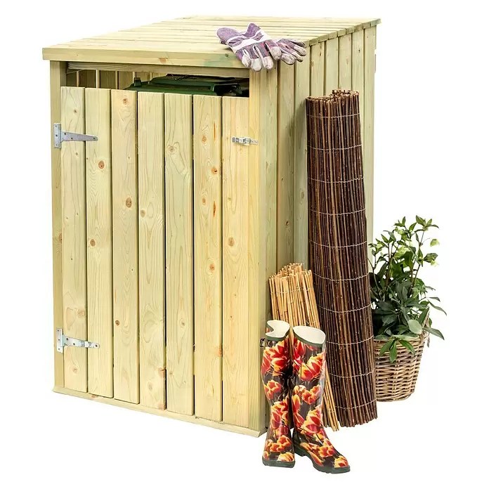 Outdoor Life Products Tuinkast Kliko-ombouw Modern - 78 x 90 x 120 cm, Vurenhout - Diagonaal zicht