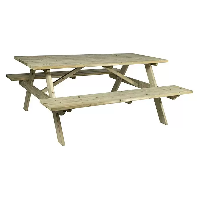 Outdoor Life Products Picknicktafel - l x b x h: 167 x 180 x 77 cm, Groen, Vurenhout - Diagonaal zicht