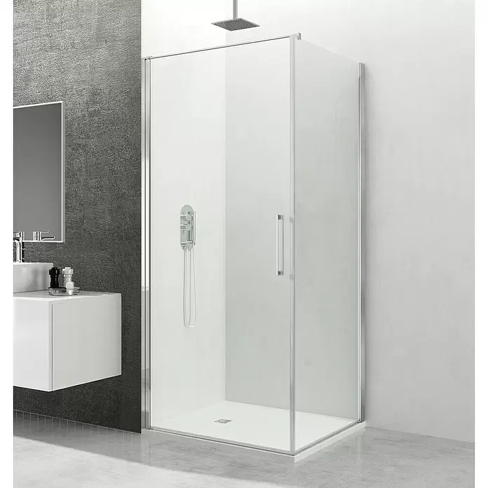 GME Mampara de ducha esquinera Open Combi A frontal + lateral - L x An x Al: 80 x 50 x 195 cm, Espesor: 6 mm, Plata brillo - Foto ambiente