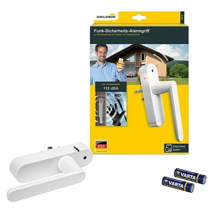 Schellenberg Smart Home Funk-Alarmgriff - DIN Anschlag: Links/Rechts, Weiß - Diagonale Ansicht