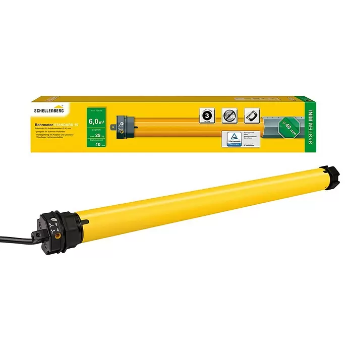 Schellenberg Rohrmotor Mini Standard - Max. Rollladenfläche: 6 m² bei Kunststoffrollläden, Einbaulänge: 500 mm, Zugkraft: 25 kg - Diagonale Ansicht