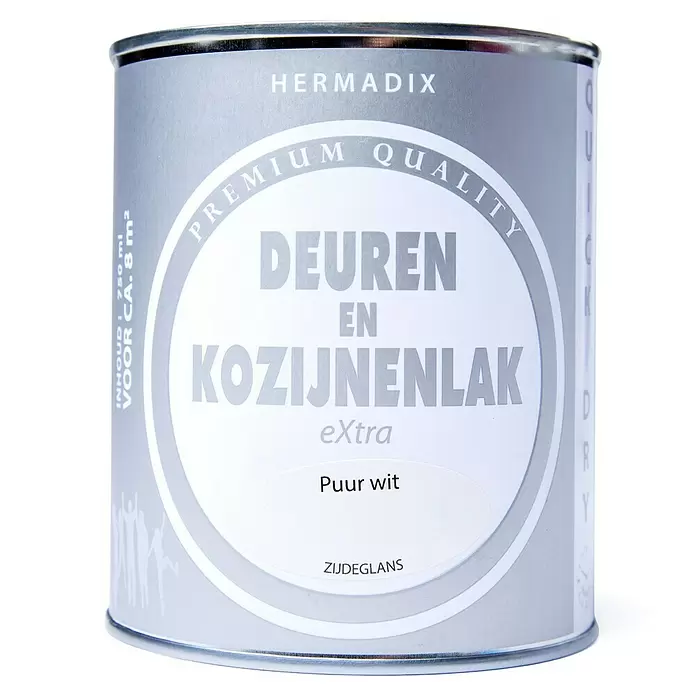 Hermadix Lak voor kozijnen en deuren puur wit - Puur Wit, 750 ml, Zijdeglans - Vooraanzicht
