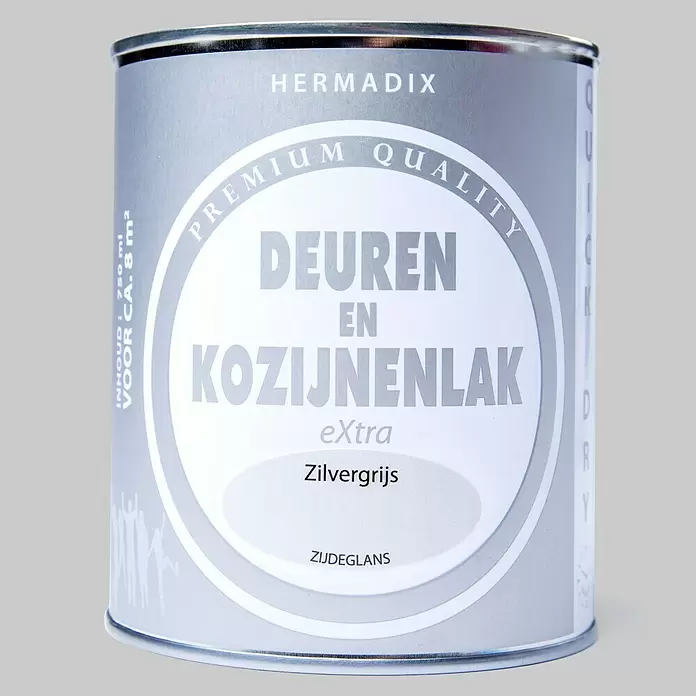Hermadix Lak voor kozijnen en deuren zilvergrijs - Zilvergrijs, 750 ml, Zijdeglans - Vooraanzicht