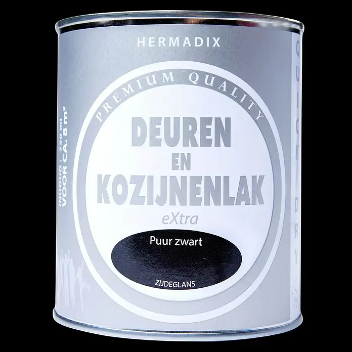 Hermadix Lak voor kozijnen en deuren puur zwart - Puur Zwart, 750 ml, Zijdeglans - Vooraanzicht