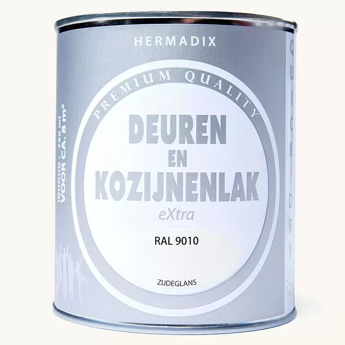 Hermadix Lak voor kozijnen en deuren RAL 9010 - Wit, RAL 9010, 750 ml, Zijdeglans - Vooraanzicht