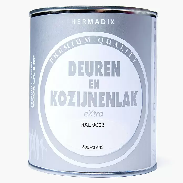 Hermadix Lak voor kozijnen en deuren RAL 9003 - Wit, RAL 9003, 750 ml, Zijdeglans - Vooraanzicht