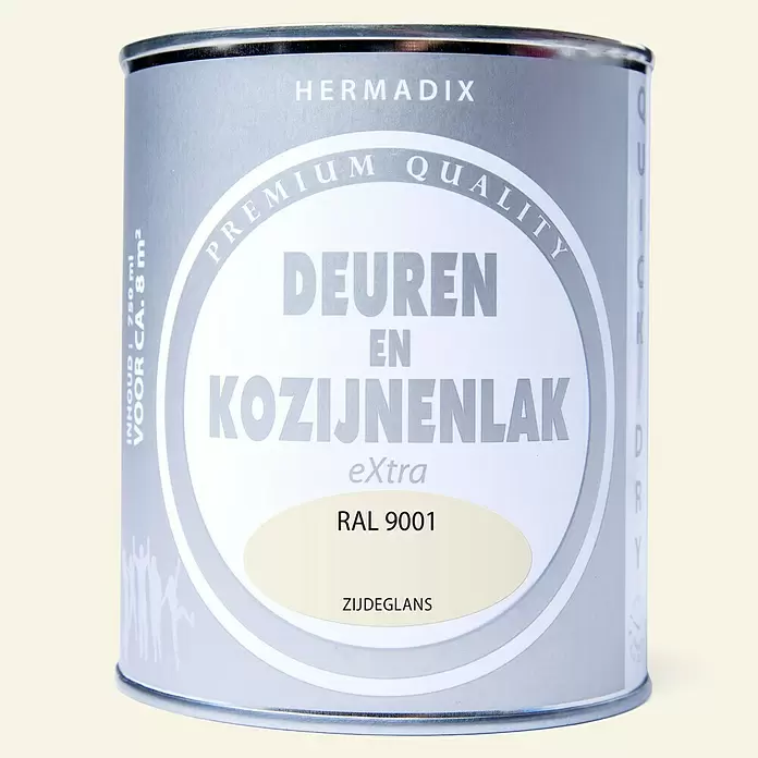 Hermadix Lak voor kozijnen en deuren RAL 9001 - Wit, RAL 9001, 750 ml, Zijdeglans - Vooraanzicht