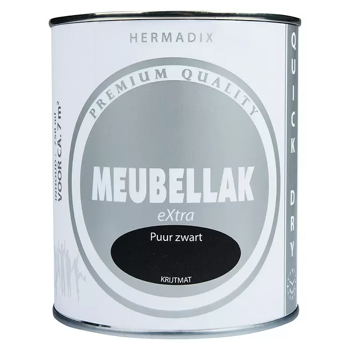 Hermadix Lak voor meubels Puur Zwart - Puur Zwart, 750 ml, Mat - Vooraanzicht