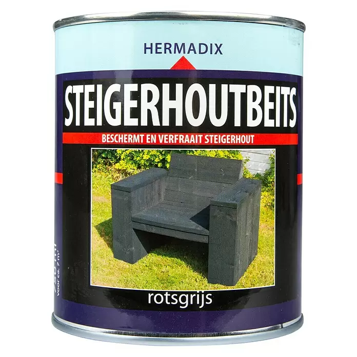 Hermadix Houtbeits voor steigerhout rotsgrijs - Rotsgrijs, 750 ml, Mat - Vooraanzicht
