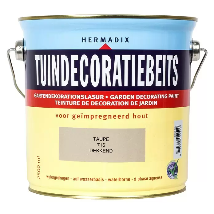 Hermadix Houtbeits voor tuindecoratie 716 taupe - 2,5 l, Taupe, Mat - Vooraanzicht