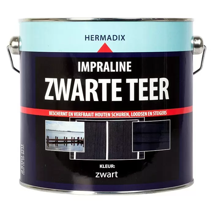 Hermadix Houtbescherming Impraline Zwarte Teer - Zwart, 2,5 l, Zijdemat - Vooraanzicht