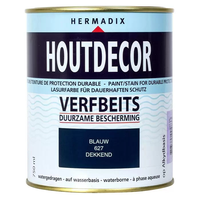 Hermadix Houtbeits houtdecor 627 blauw - Blauw, 750 ml, Zijdeglans - Vooraanzicht