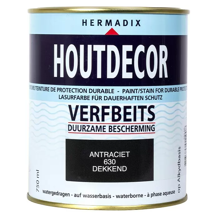Hermadix Houtbeits houtdecor 627 blauw - Antraciet, 750 ml, Zijdeglans - Vooraanzicht