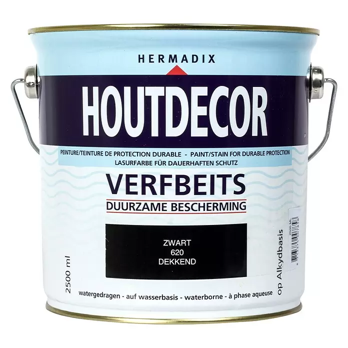 Hermadix Houtbeits houtdecor 620 zwart - Zwart, 2,5 l, Zijdeglans - Vooraanzicht