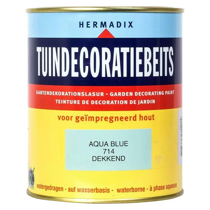 Hermadix Houtbeits voor tuindecoratie 714 aqua blue - 750 ml, Aqua Blue, Mat - Vooraanzicht