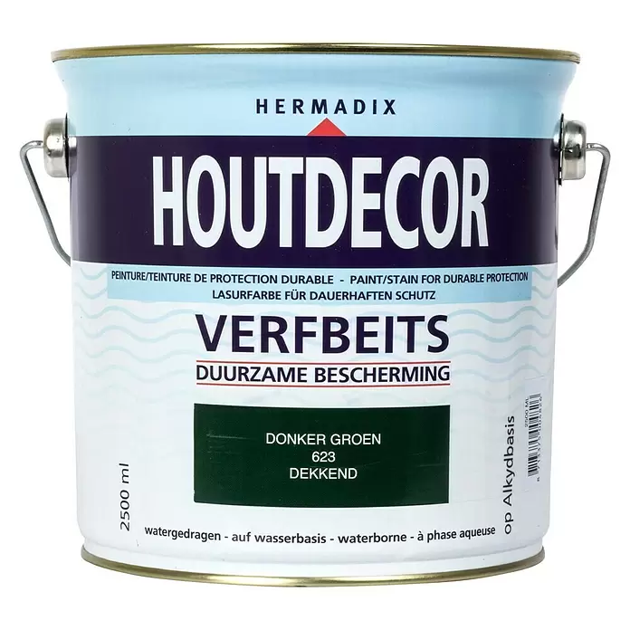 Hermadix Houtbeits houtdecor 623 donker groen - Donker Groen, 2,5 l, Zijdeglans - Vooraanzicht