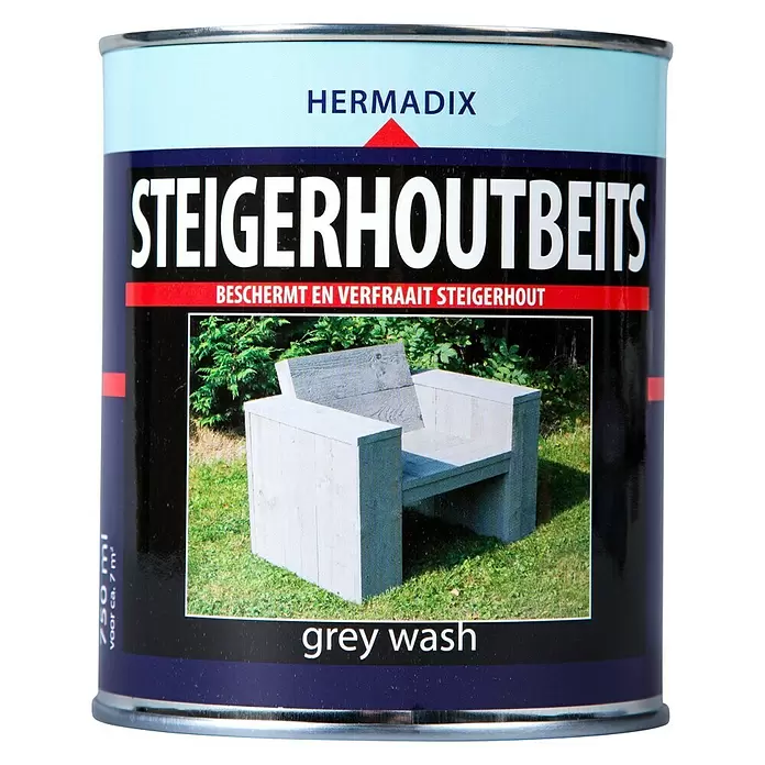 Hermadix Houtbeits voor steigerhout grey wash - Grey Wash, 750 ml, Mat - Vooraanzicht