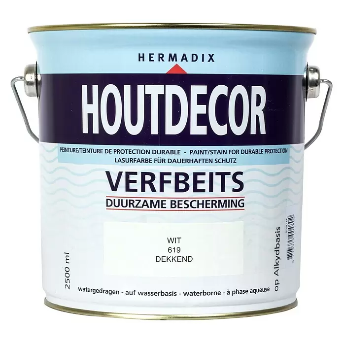 Hermadix Houtbeits houtdecor 619 wit - Wit, 2,5 l, Zijdeglans - Vooraanzicht