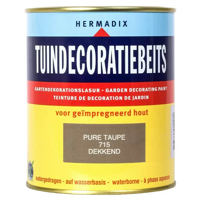 Hermadix Houtbeits voor tuindecoratie 715 pure taupe - 750 ml, Pure Taupe, Mat - Vooraanzicht