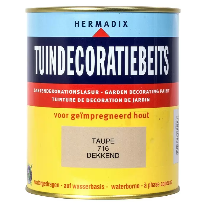 Hermadix Houtbeits voor tuindecoratie 716 taupe - 750 ml, Taupe, Mat - Vooraanzicht