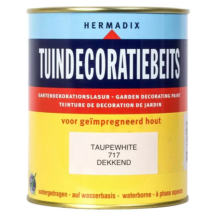 Hermadix Houtbeits voor tuindecoratie 717 taupewhite - 750 ml, Taupe White, Mat - Vooraanzicht