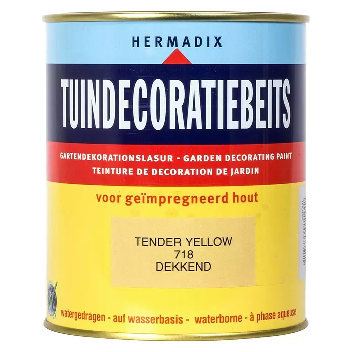 Hermadix Houtbeits voor tuindecoratie 718 tender yellow - 750 ml, Tender Yellow, Mat - Vooraanzicht