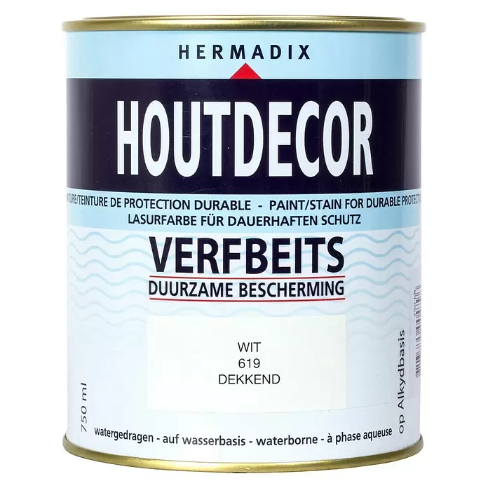 Hermadix Houtbeits houtdecor 619 wit - Wit, 750 ml, Zijdeglans - Vooraanzicht