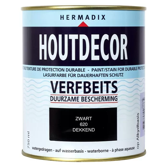 Hermadix Houtbeits houtdecor 620 zwart - Zwart, 750 ml, Zijdeglans - Vooraanzicht