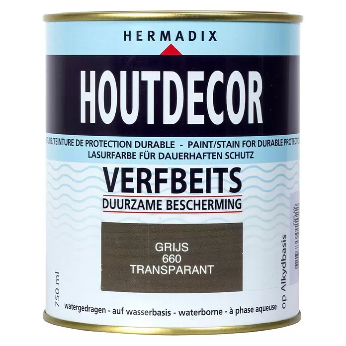 Hermadix Houtbeits houtdecor 660 transparant grijs - Grijs, 750 ml, Zijdeglans - Vooraanzicht
