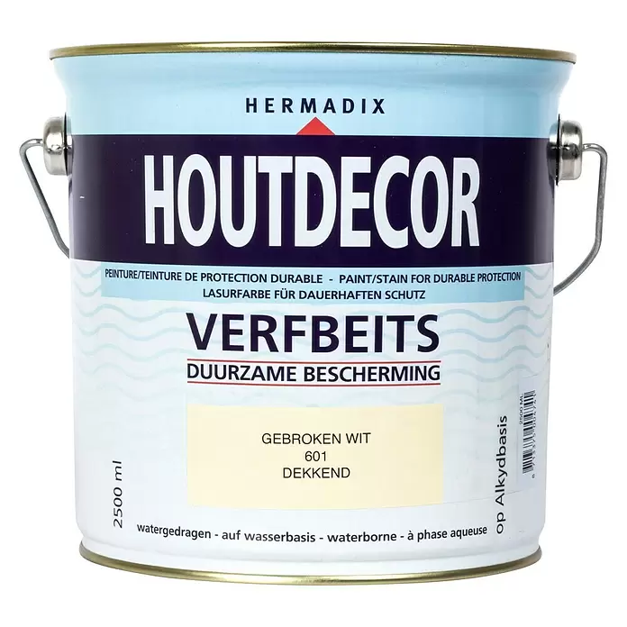 Hermadix Houtbeits houtdecor 601 gebroken wit - Gebroken wit, 2,5 l, Zijdeglans - Vooraanzicht