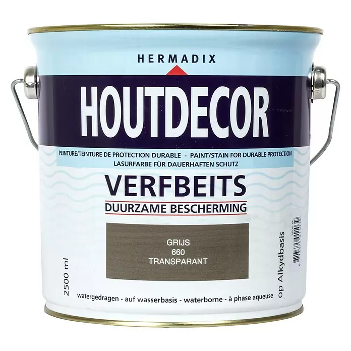 Hermadix Houtbeits houtdecor 660 transparant grijs - Grijs, 2,5 l, Zijdeglans - Vooraanzicht