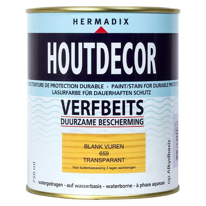 Hermadix Houtbeits houtdecor 659 blank vuren - Blank Vuren, 750 ml, Zijdeglans - Vooraanzicht