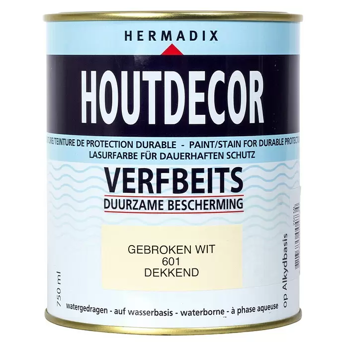 Hermadix Houtbeits houtdecor 601 gebroken wit - Gebroken wit, 750 ml, Zijdeglans - Vooraanzicht