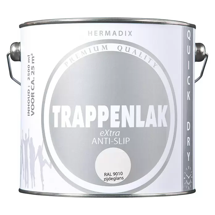 Hermadix Lak voor trappen eXtra Anti Slip - RAL 9010 Wit, 2,5 l, Zijdeglans - Vooraanzicht