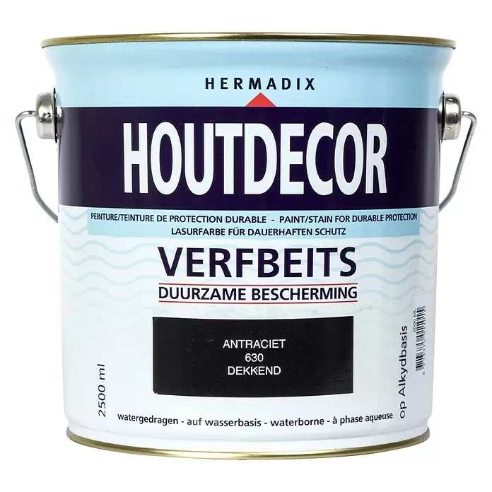 Hermadix Houtbeits houtdecor 630 antraciet 2500ml - Antraciet, 2,5 l, Zijdeglans - Vooraanzicht