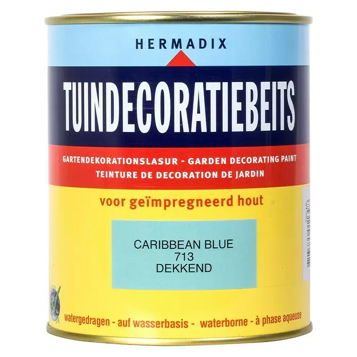 Hermadix Houtbeits voor tuindecoratie 713 caribbean blue - 750 ml, Caribbean Blue, Mat - Vooraanzicht