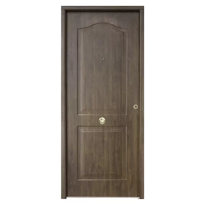 THT Puerta de entrada de seguridad exterior Saga 100 Semiprovenzal - 90 x 210 cm, Apertura según normativa: Izquierda, Roble viejo - Vista frontal