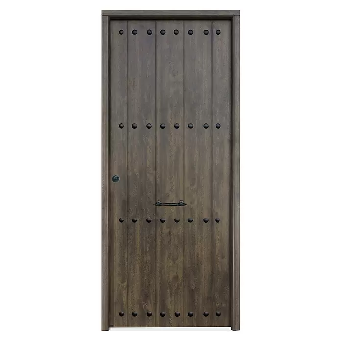 THT Puerta de entrada de seguridad exterior Saga 100 Rústica - 90 x 210 cm, Apertura según normativa: Derecha, Roble viejo - Vista frontal