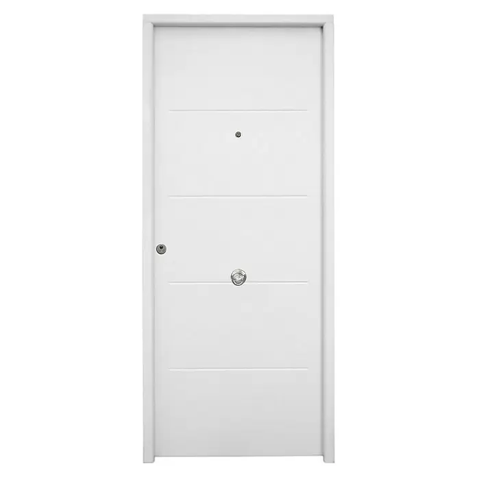 THT Puerta de entrada de seguridad exterior Saga 100 Ranurada - 90 x 210 cm, Apertura según normativa: Derecha, Blanco - Vista frontal